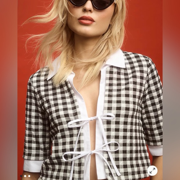 Anthropologie Tops - Anthropologie Maeve Collared Tie-Front Top Size XL NEW Gingham